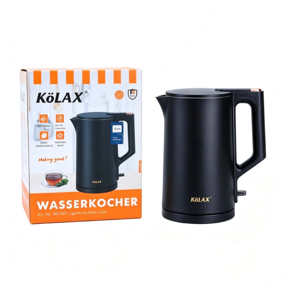 Electric Kettle, 304 Stainless Steel Interior, BPA-Free, Double Wall 1.7L Hot Water Boiler, 1500W Tea Kettle with Auto Shut-Off & Boil Dry Protection, LED Indicator