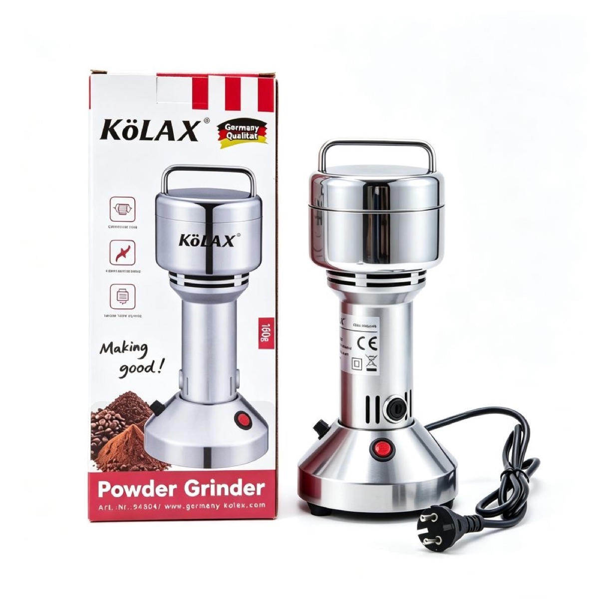 KöLAX 150g Grain Mill Electric Grinder Cereals Pulverizer Spice Grinding Powder Machine Corn Flour Grinders for Dry Spices Seeds Herbs Grains Coffee Rice Pepper, Commercial Grade