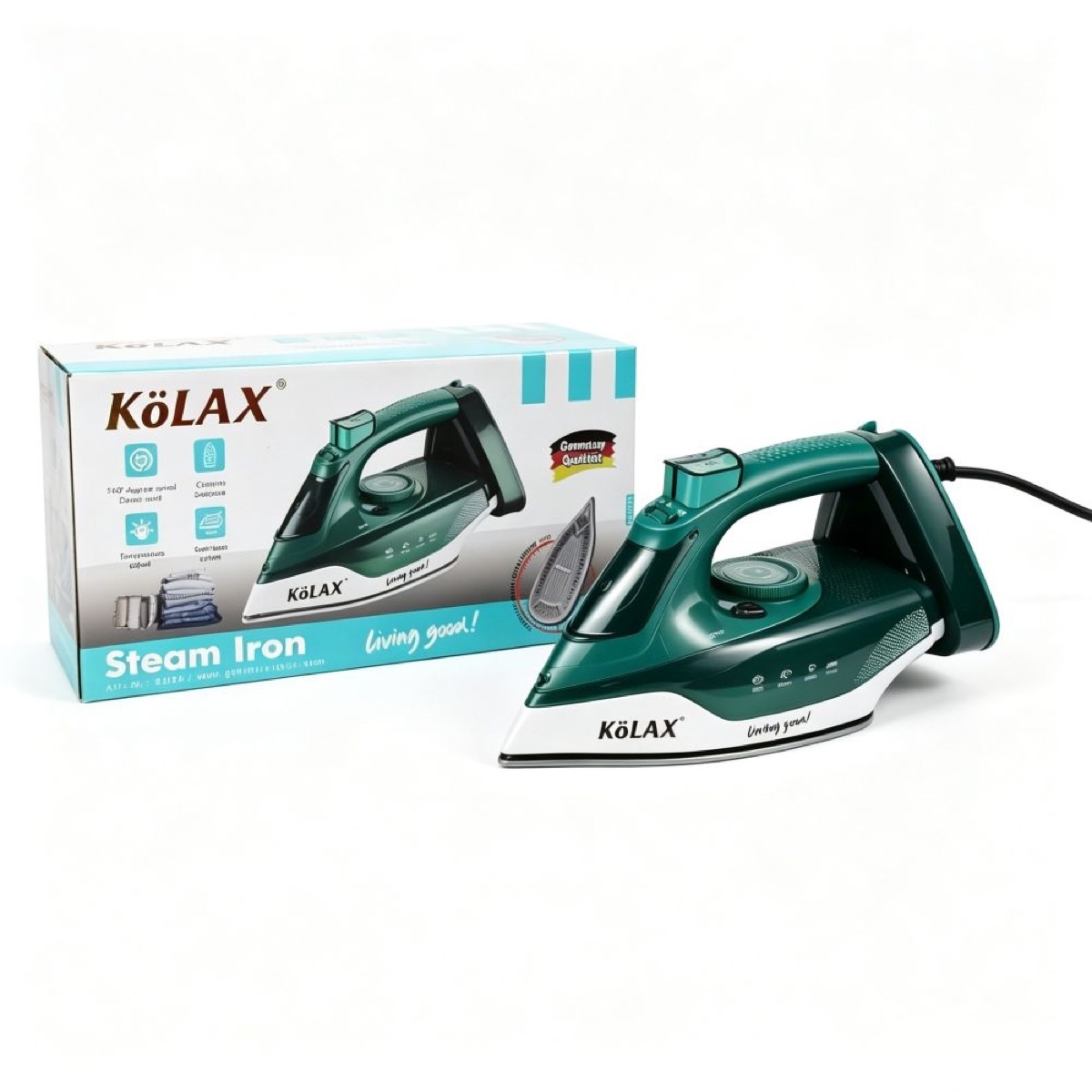 KöLAX Ceramic Soleplate Steam Iron for Clothes,Cotton,Wool, Silk,Linen, Nylon,3000 Watts Ironing, Garment Steamer, Powerful Steam, view 2