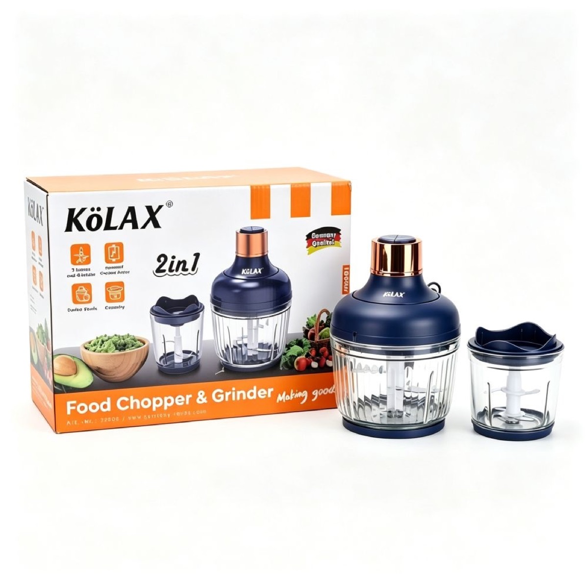 KöLAX Electric Food Processor, 2 Speeds Meat Grinder & Vegetable Chopper, Food Chopper with 2 Bowls (3LCup+0.5LCup)