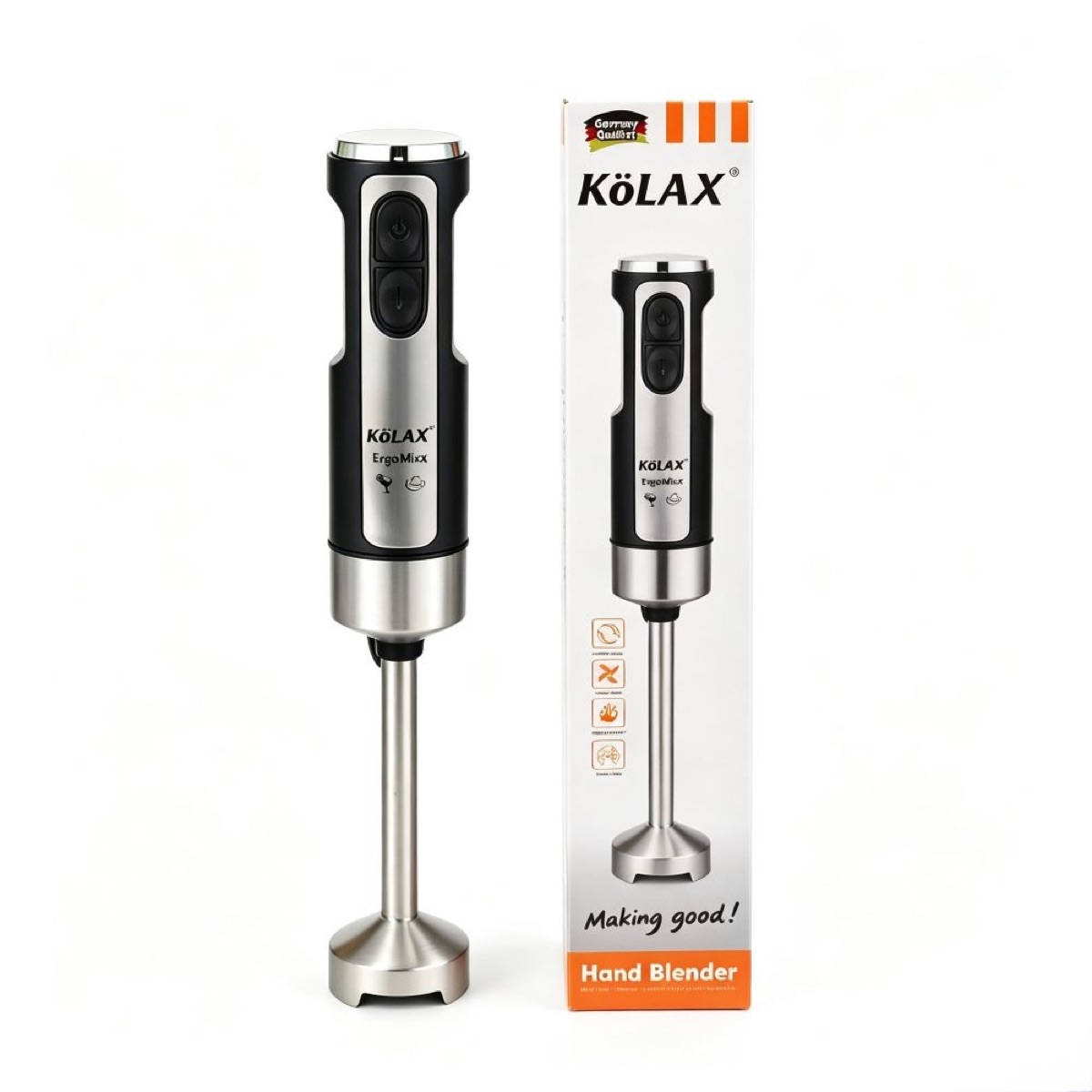 KöLAX Immersion Hand Blender for Kitchen Mixing, Smoothies, Soups, 1000 Watt Powerful, Silver