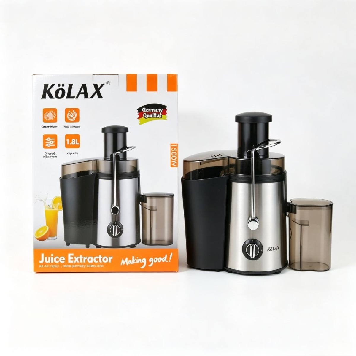 KöLAX Juicer Machine, 800W Centrifugal Juicer Extractor with Wide Mouth Feed Chute for Fruit Vegetable, Easy to Clean, Stainless Steel, BPA-free (Black)