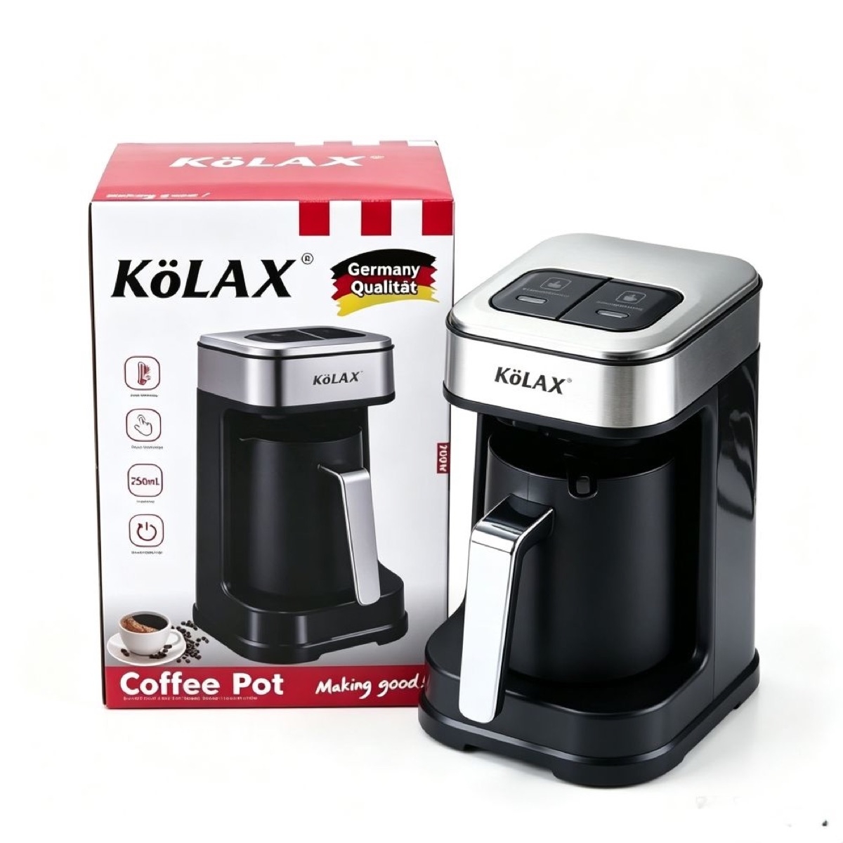 KöLAX Turkish Arabic Greek Coffee Pot Maker 250ml Electric Machine 100% BPA-free 700w with 2 types heating buttons