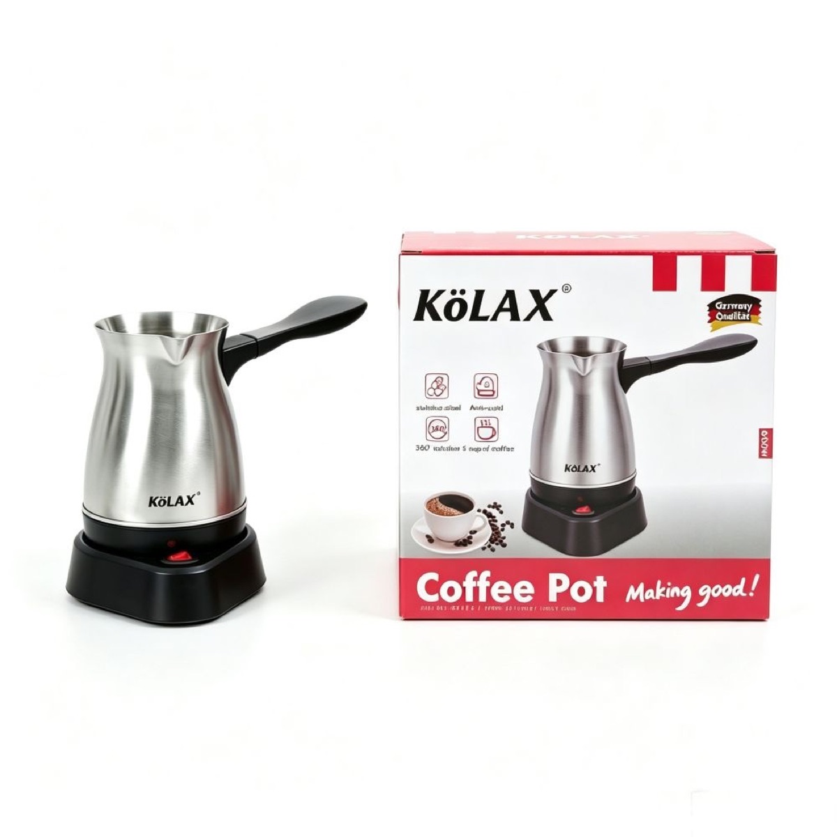 KöLAX Turkish Coffee Maker, 500ml Stainless Steel Turkish Coffee Pot Electric Coffee Maker with Long Handle, Turkish Coffee Machine for Home Travel