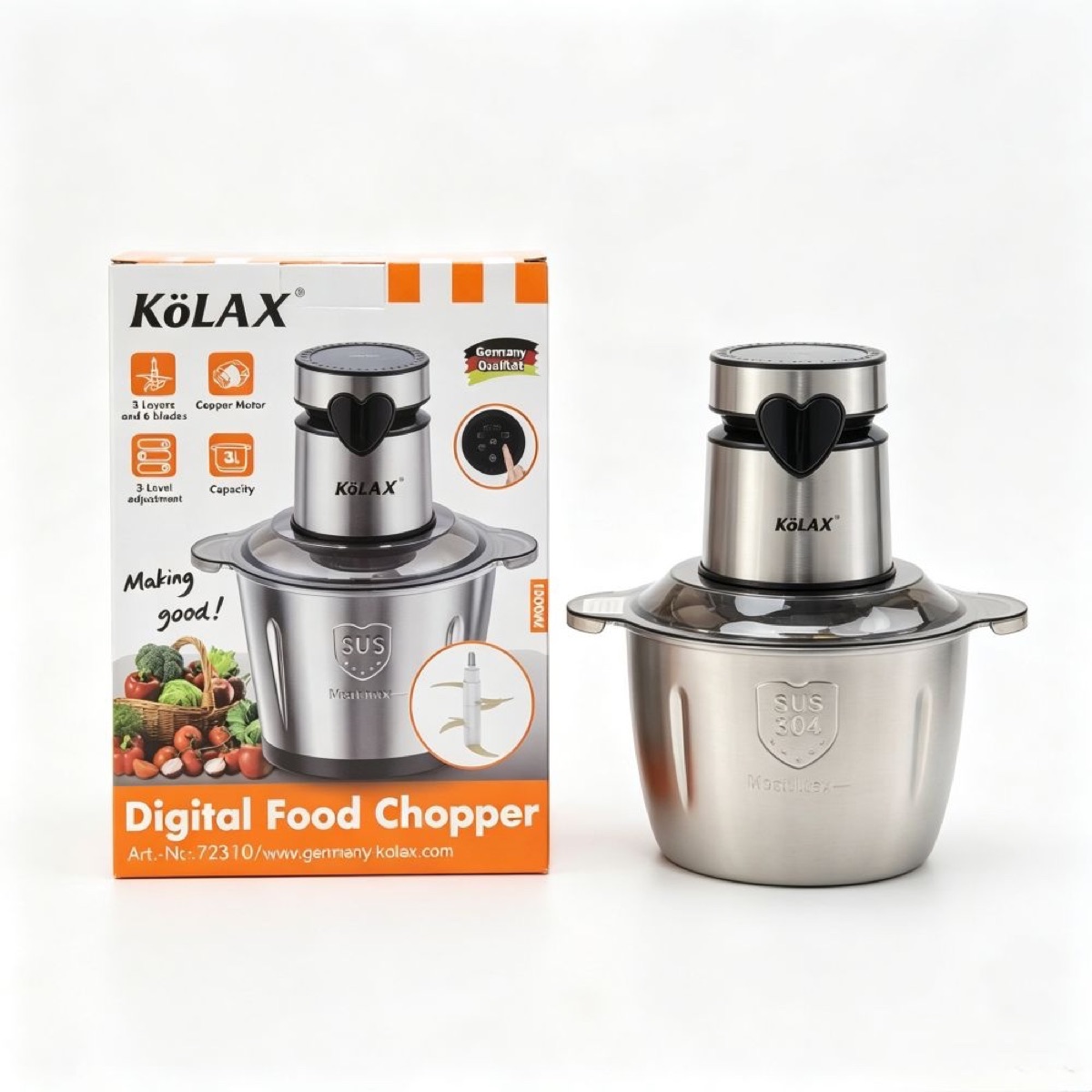 KöLAX 3L Electric SS Food Processor Digital Meat Grinder 1000w LED Time Display Electric Food Chopper Vegetable chopper 3 layers 6 blades