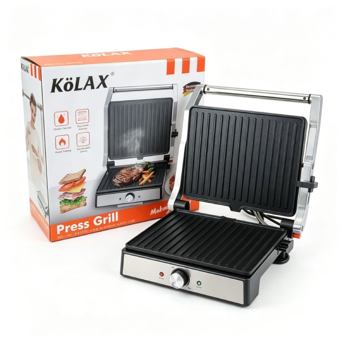Panini Press, Sandwich Maker, 2200W Stainless Steel Top Surface, undetachable Non-stick Die-cast Aluminium Plates, Upright Storage, Opens 180 degrees