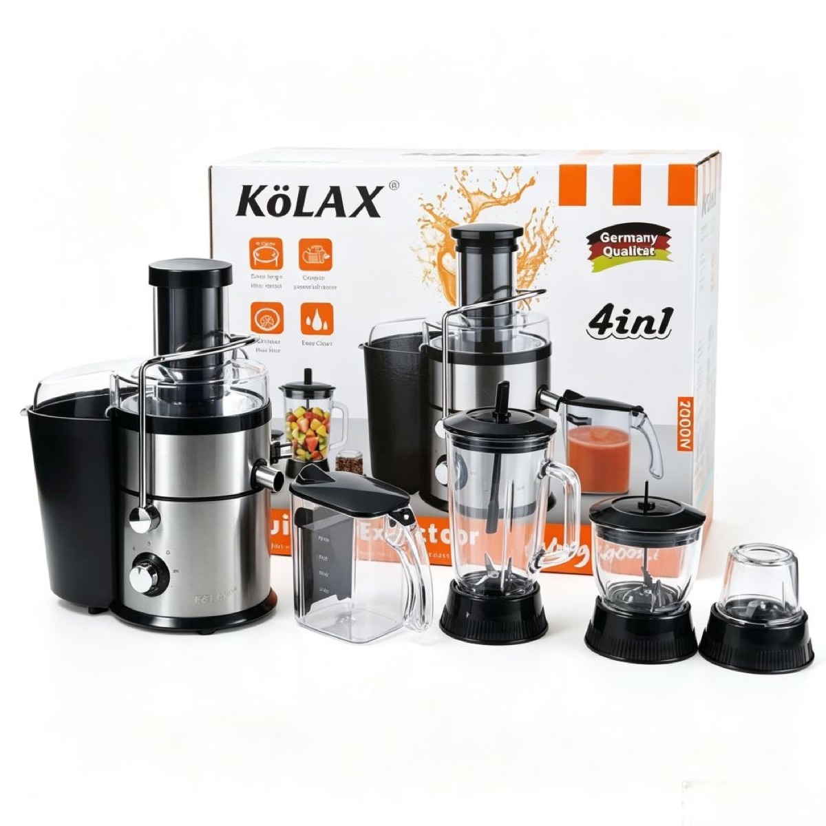 KöLAX 4 in 1 Blender and slow juicer for Kitchen, Small Electric Food Chopper for Meat and Vegetable, 1800W High Speed motor with 2 Speeds and Pulse for Smoothies and Shakes, view 2